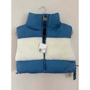FOREVER 21 NWT Cropped Vest Sherpa Blue/White Size S